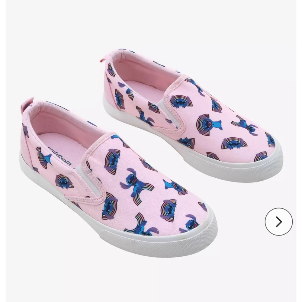Disney Lilo & Stitch Pink Rainbows Womens Slip On Sneakers Size 7